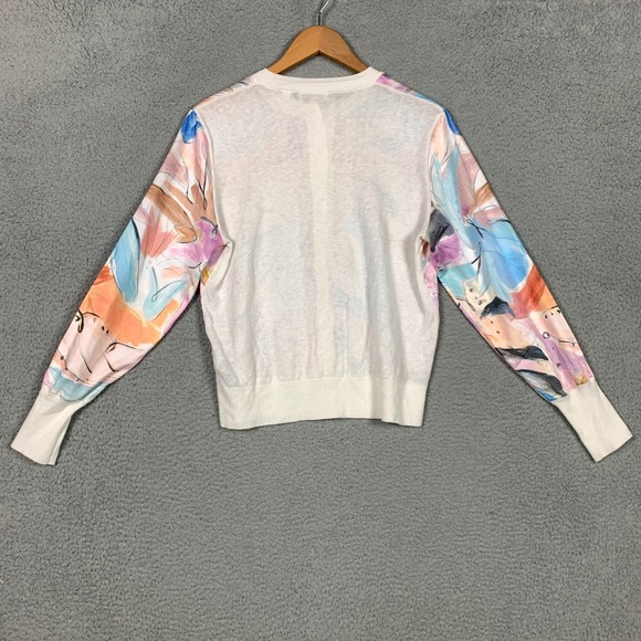 Ted Baker Ryvir Cardigan Women's 3 Ivory Multi Woven Detail Printed Button Front - Picture 4 of 11